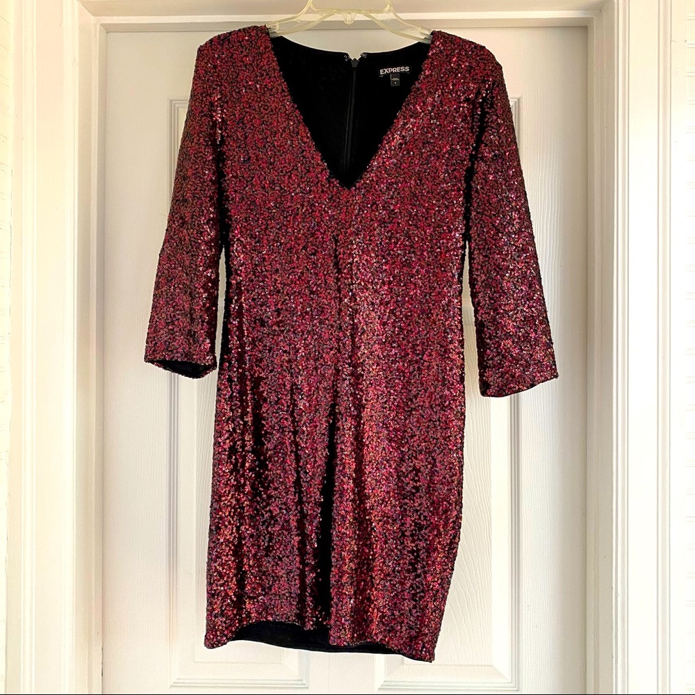 Express size 6, 3/4 sleeve Deep Red evening party dress
